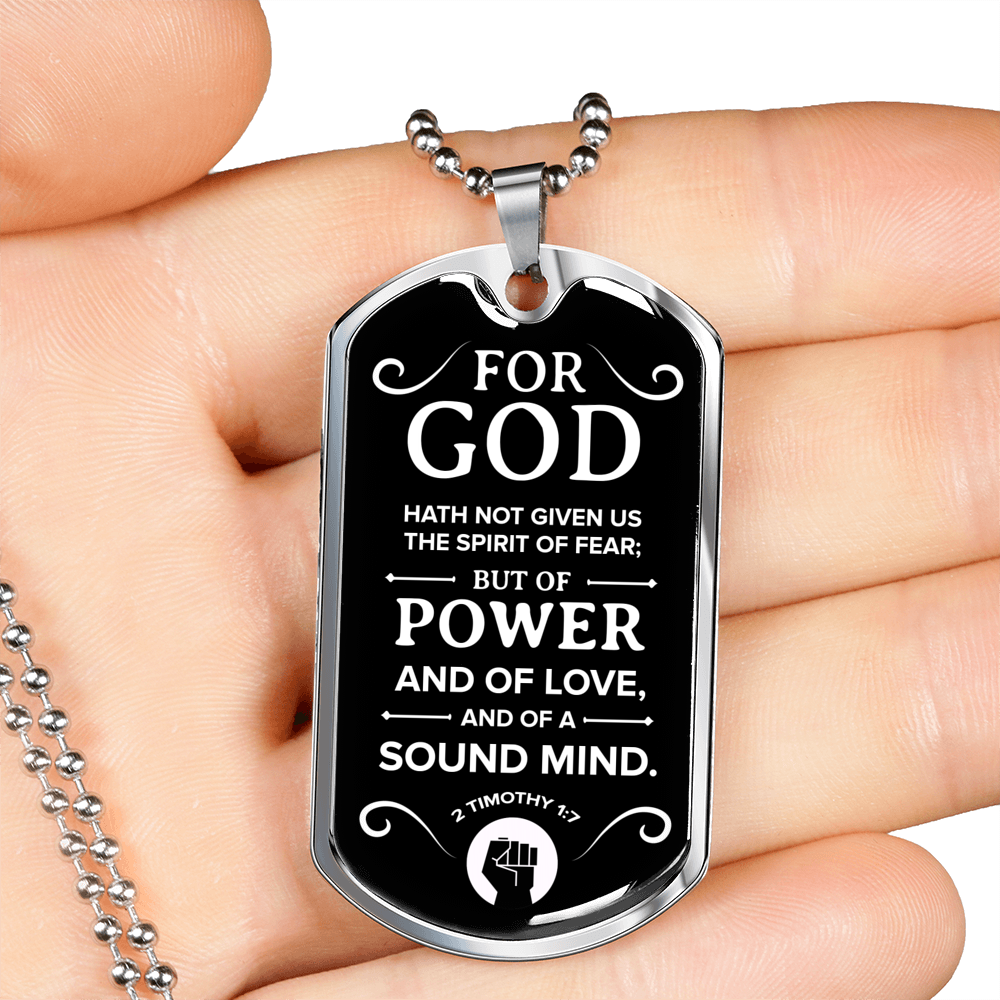 No Fear Bible Verse Gift Timothy Necklace Stainless Steel or 18k Gold Dog Tag 24" Chain-Express Your Love Gifts