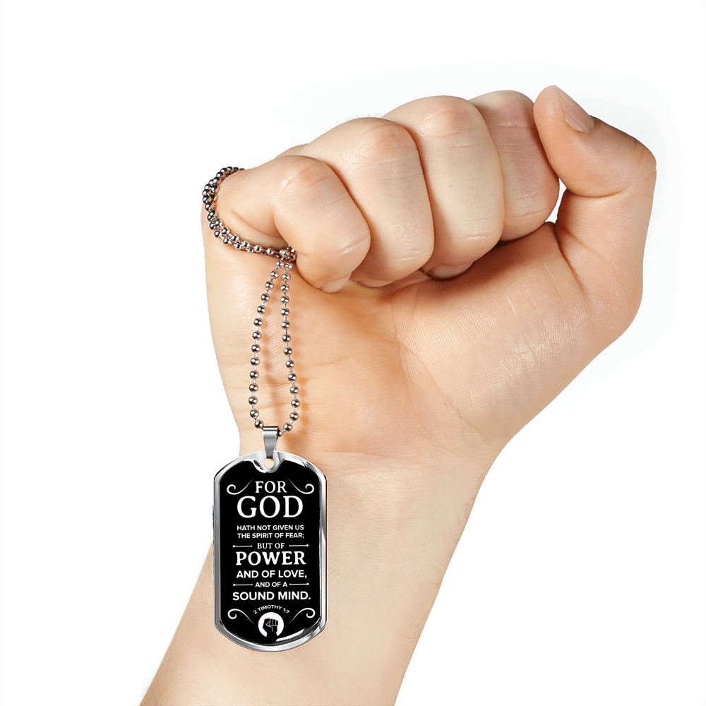 No Fear Bible Verse Gift Timothy Necklace Stainless Steel or 18k Gold Dog Tag 24" Chain-Express Your Love Gifts