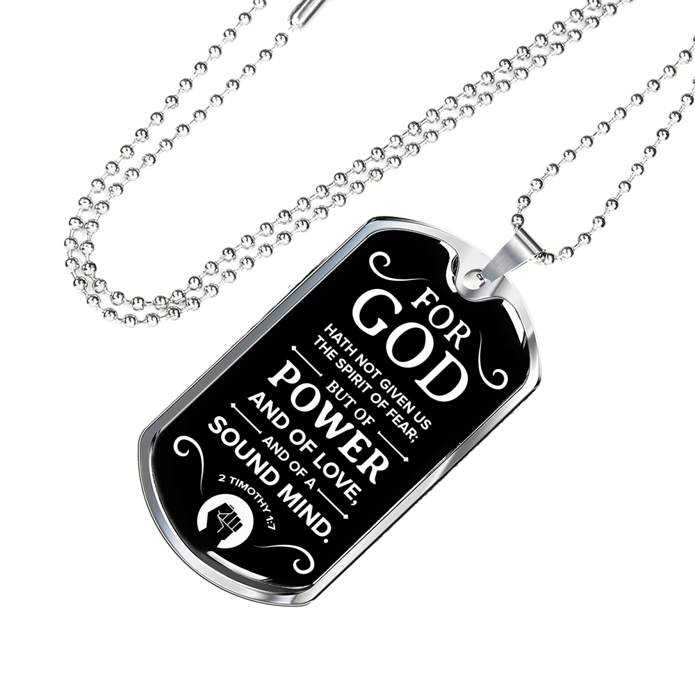 No Fear Bible Verse Gift Timothy Necklace Stainless Steel or 18k Gold Dog Tag 24" Chain-Express Your Love Gifts