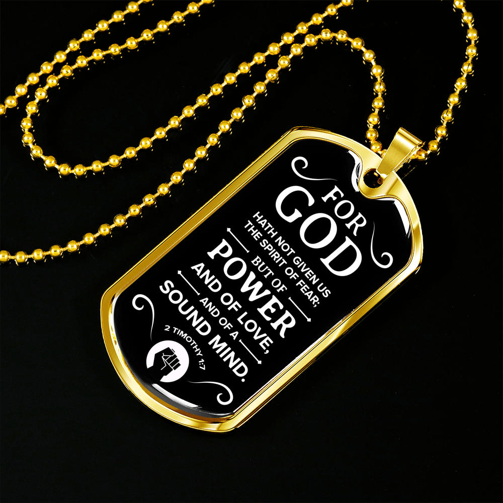 No Fear Bible Verse Gift Timothy Necklace Stainless Steel or 18k Gold Dog Tag 24" Chain-Express Your Love Gifts