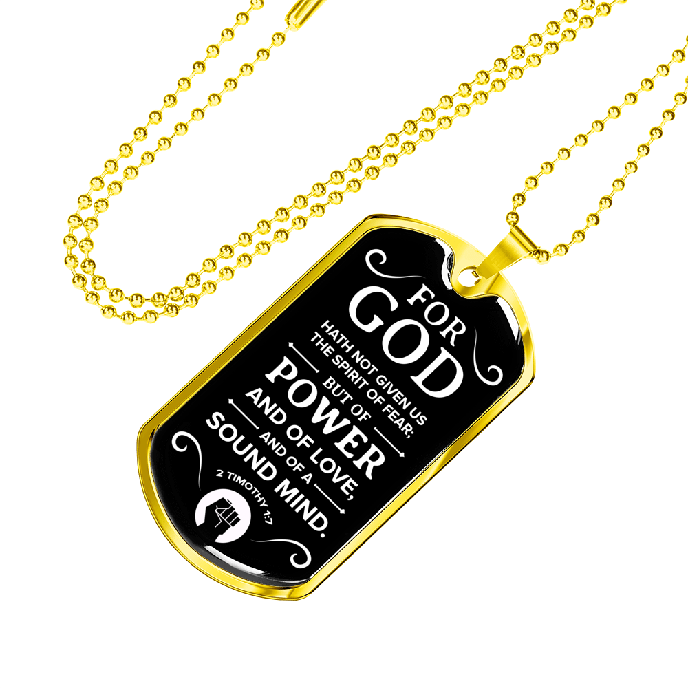 No Fear Bible Verse Gift Timothy Necklace Stainless Steel or 18k Gold Dog Tag 24" Chain-Express Your Love Gifts