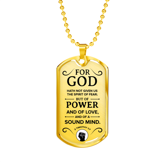 No Fear Christian Necklace Necklace Stainless Steel or 18k Gold Dog Tag W 24"-Express Your Love Gifts