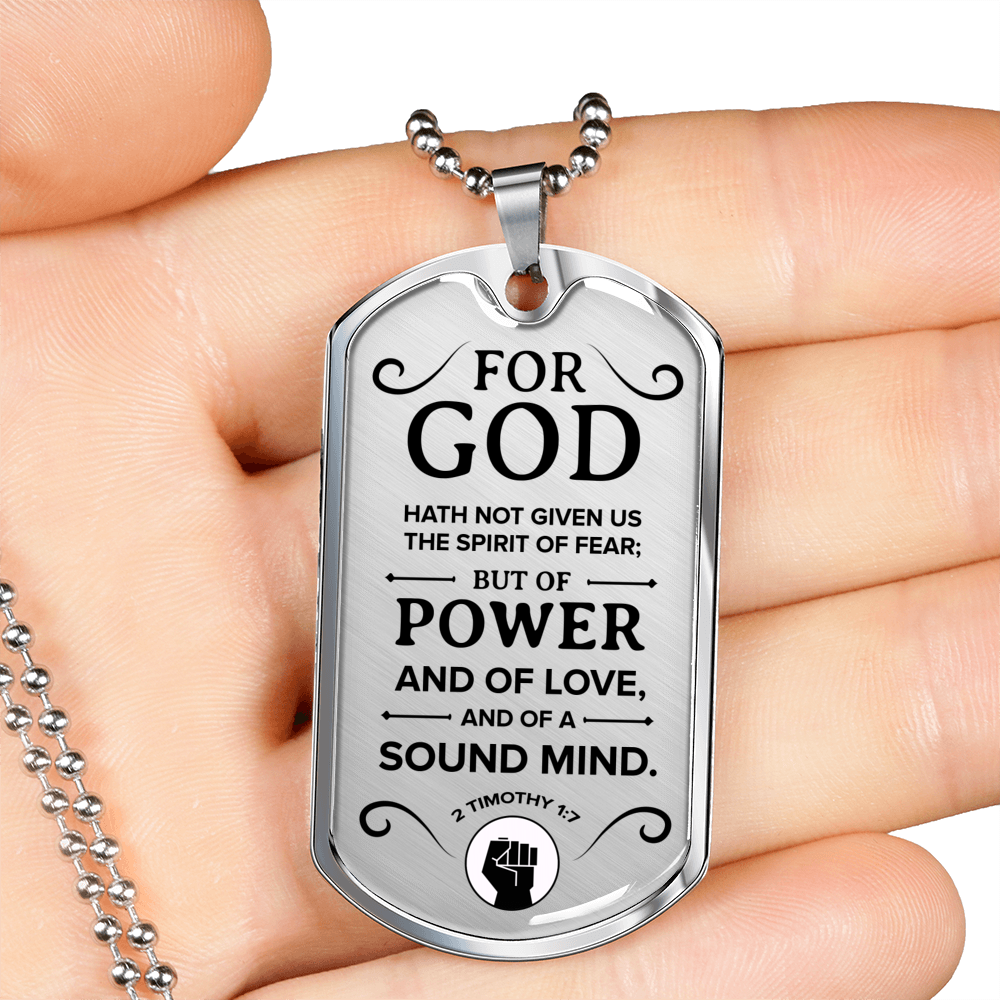 No Fear Christian Necklace Necklace Stainless Steel or 18k Gold Dog Tag W 24"-Express Your Love Gifts