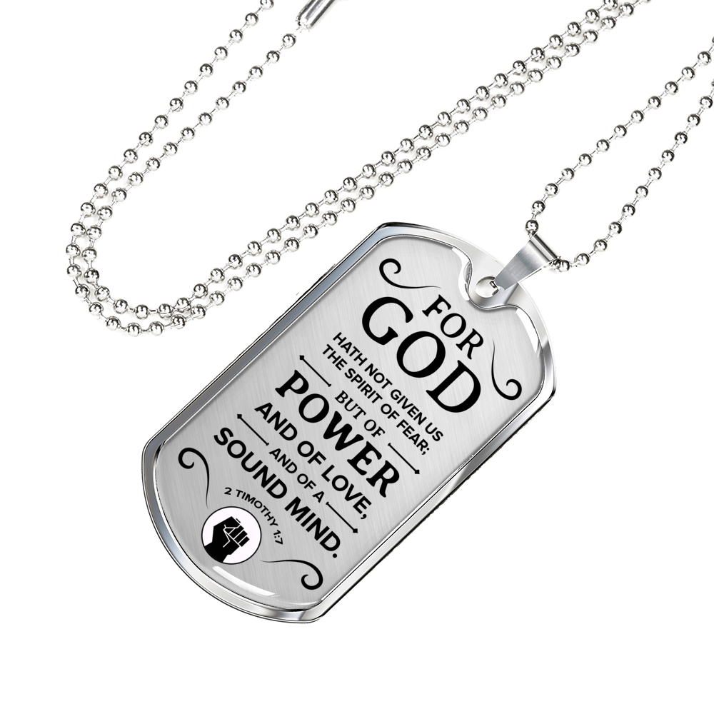 No Fear Christian Necklace Necklace Stainless Steel or 18k Gold Dog Tag W 24"-Express Your Love Gifts