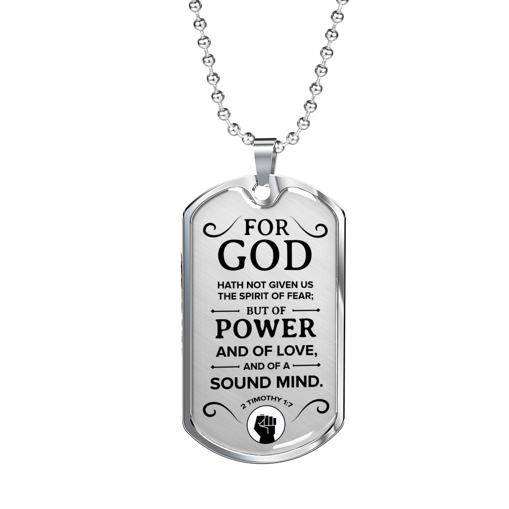 No Fear Christian Necklace Necklace Stainless Steel or 18k Gold Dog Tag W 24"-Express Your Love Gifts