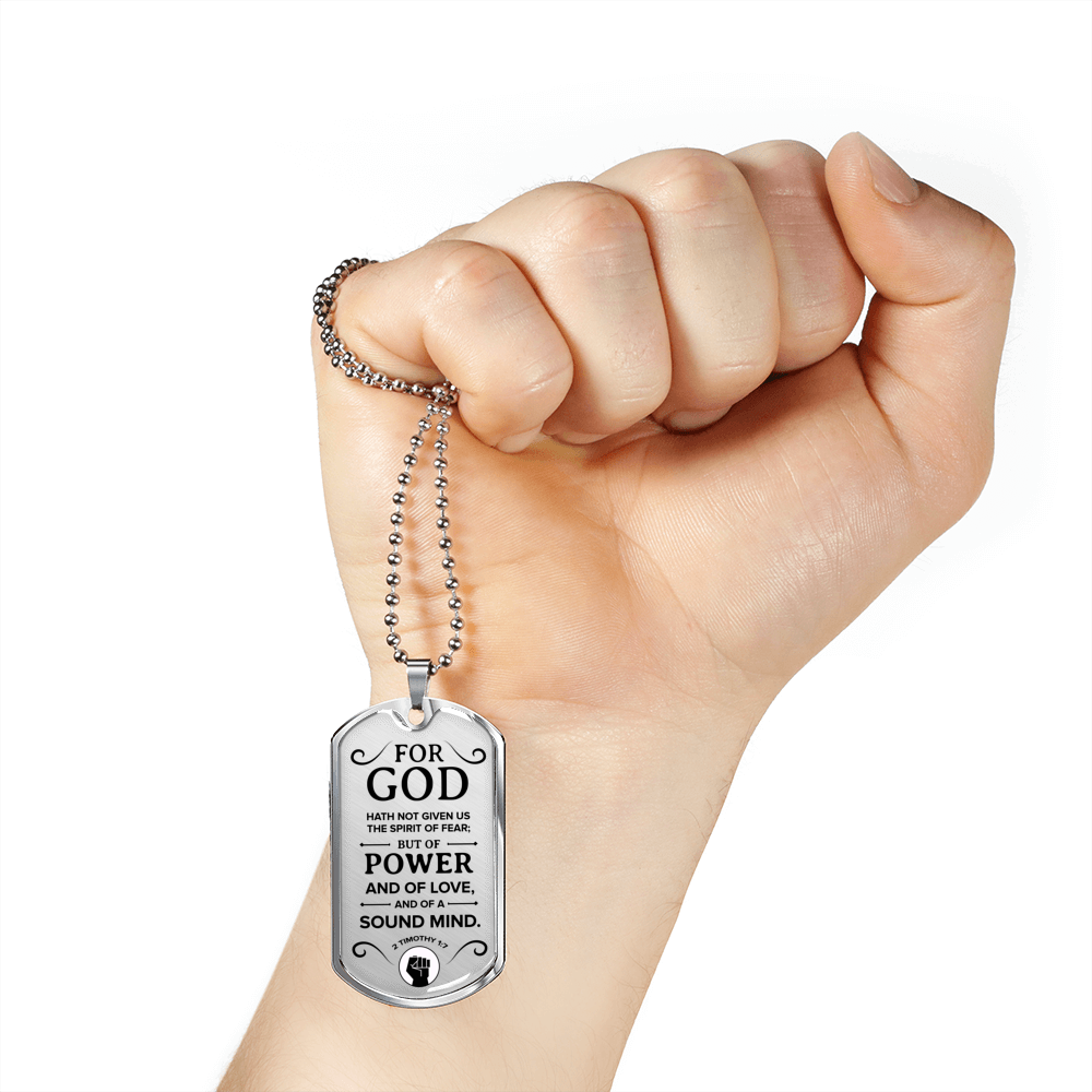 No Fear Christian Necklace Necklace Stainless Steel or 18k Gold Dog Tag W 24"-Express Your Love Gifts