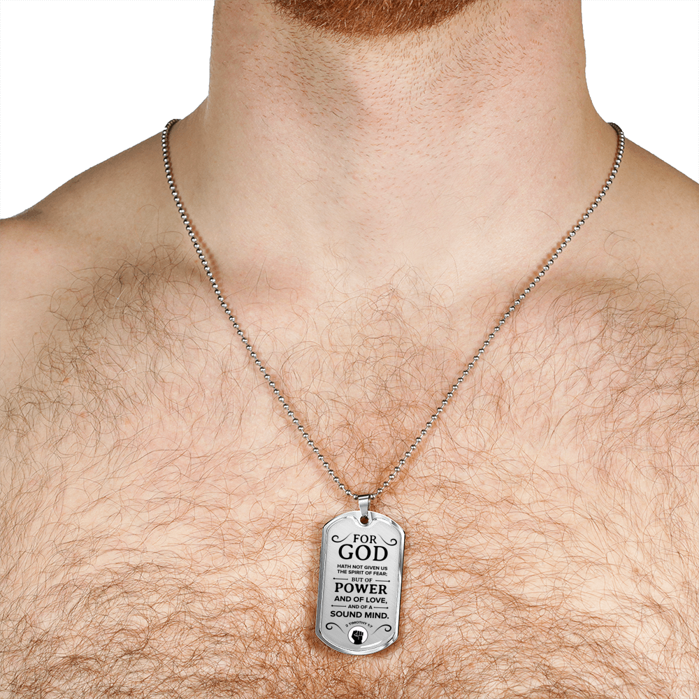 No Fear Christian Necklace Necklace Stainless Steel or 18k Gold Dog Tag W 24"-Express Your Love Gifts