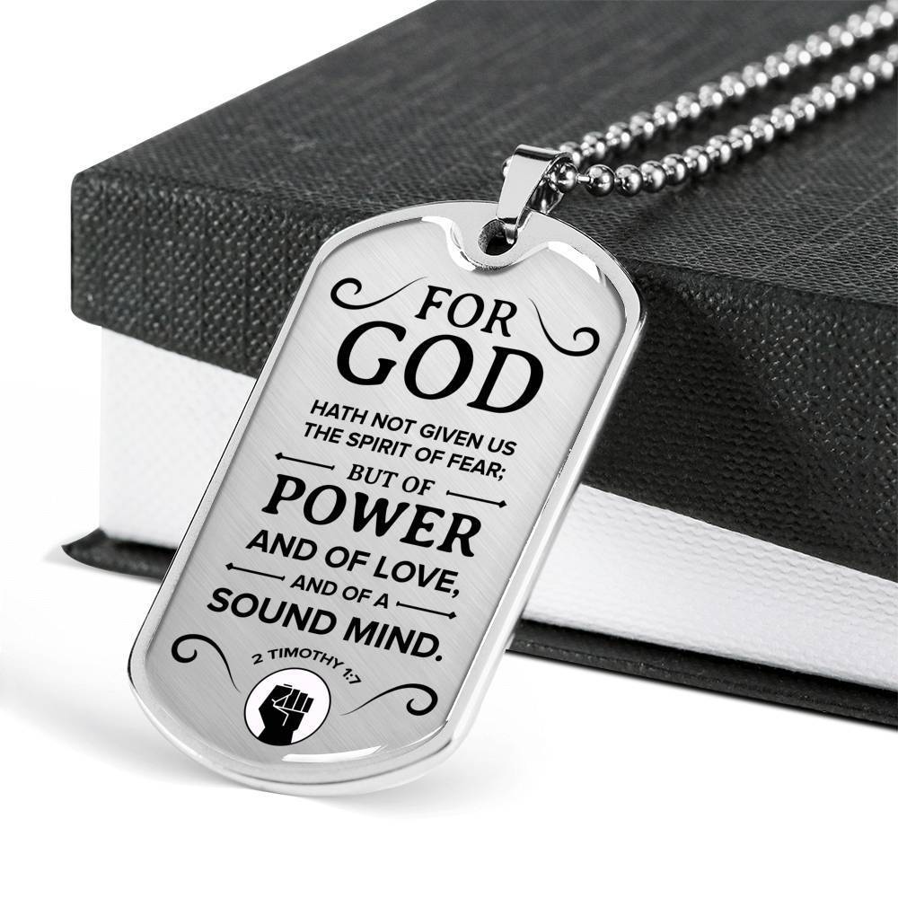 No Fear Christian Necklace Necklace Stainless Steel or 18k Gold Dog Tag W 24"-Express Your Love Gifts