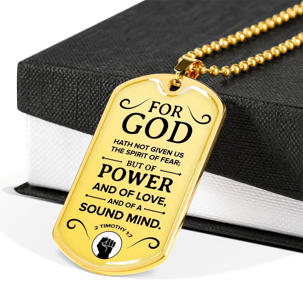 No Fear Christian Necklace Necklace Stainless Steel or 18k Gold Dog Tag W 24"-Express Your Love Gifts