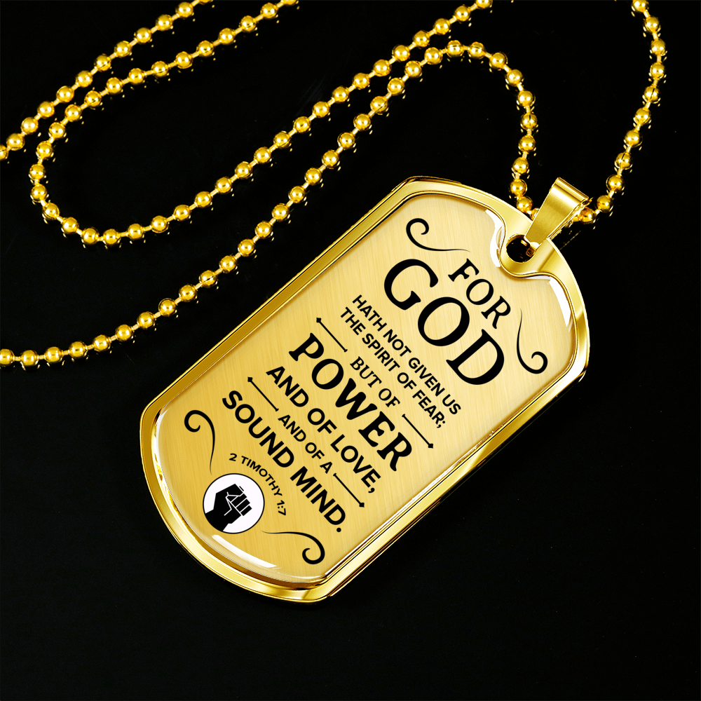 No Fear Christian Necklace Necklace Stainless Steel or 18k Gold Dog Tag W 24"-Express Your Love Gifts