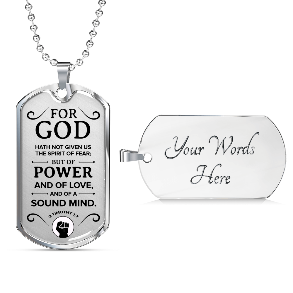 No Fear Christian Necklace Necklace Stainless Steel or 18k Gold Dog Tag W 24"-Express Your Love Gifts