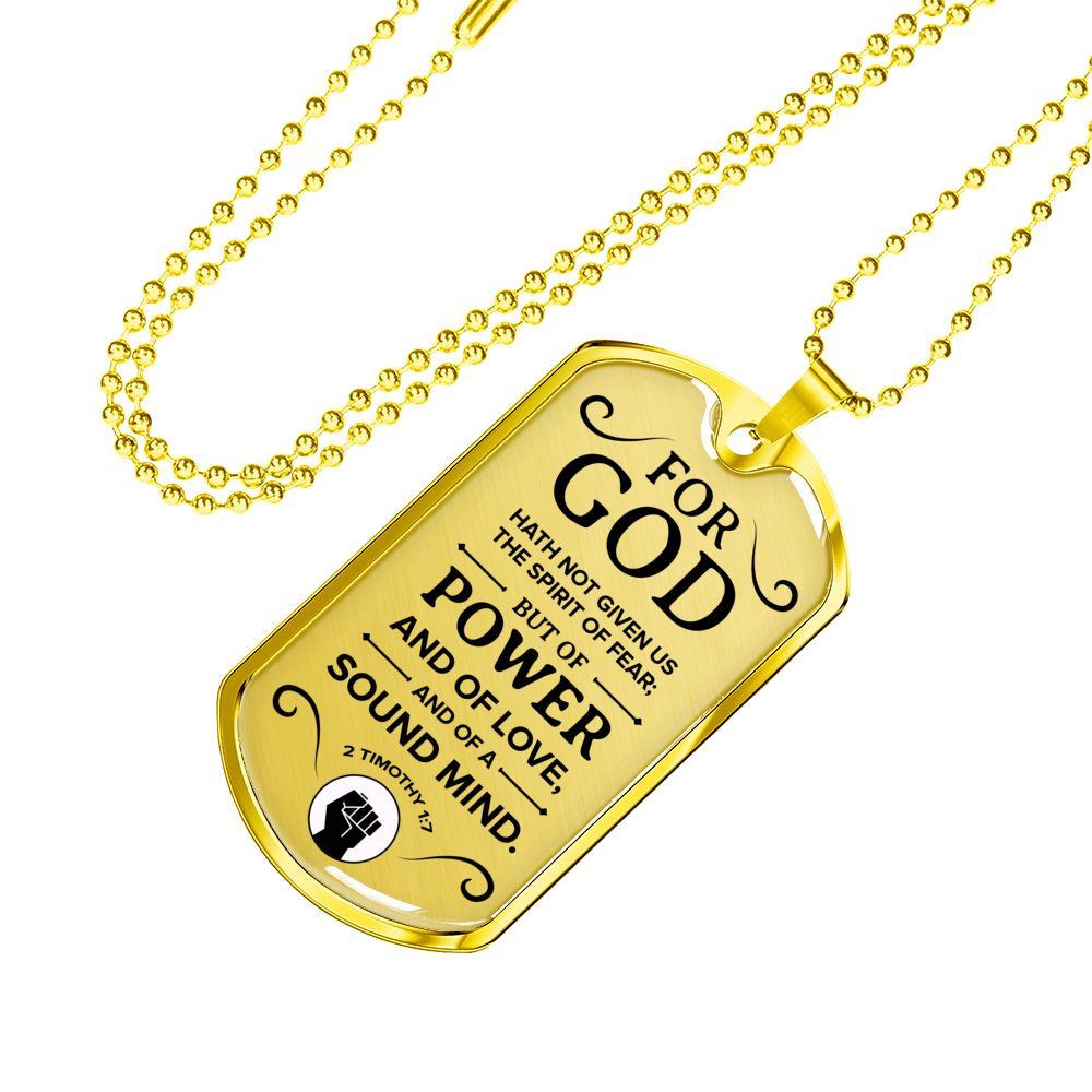 No Fear Christian Necklace Necklace Stainless Steel or 18k Gold Dog Tag W 24"-Express Your Love Gifts