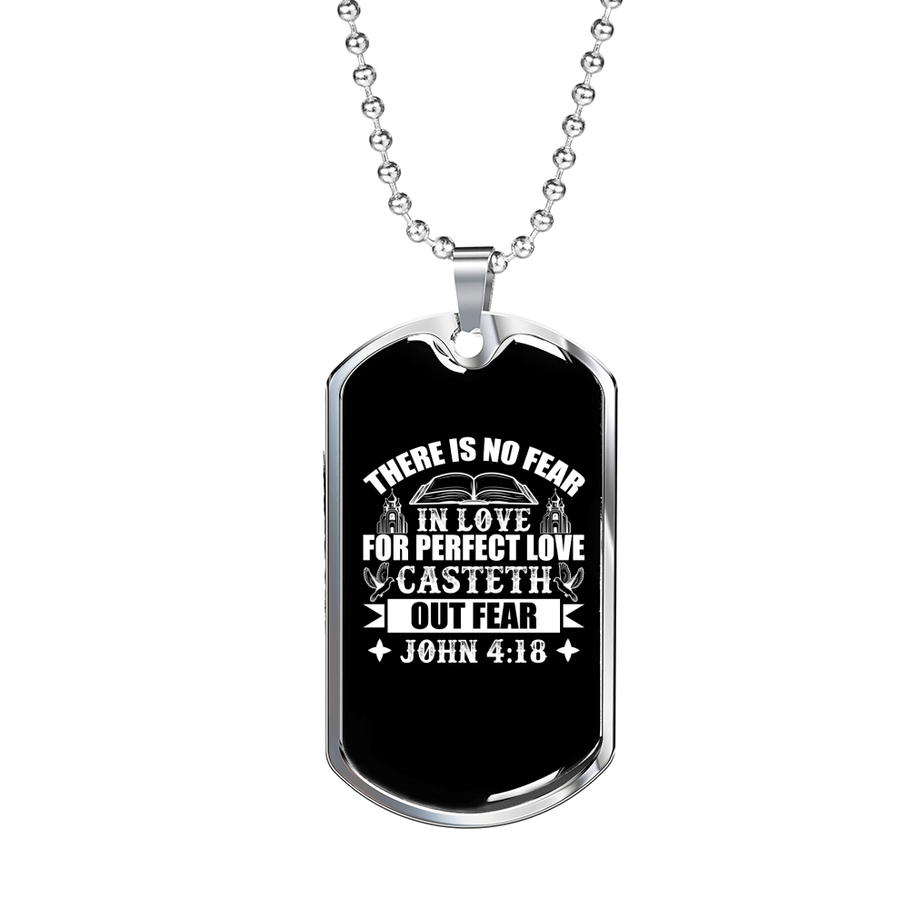 No Fear In Love Christian Necklace Stainless Steel or 18k Gold Dog Tag 24" Chain-Express Your Love Gifts
