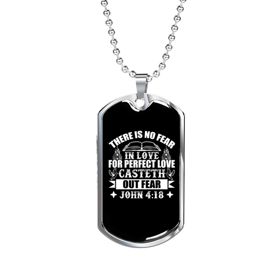 No Fear In Love Christian Necklace Stainless Steel or 18k Gold Dog Tag 24" Chain-Express Your Love Gifts