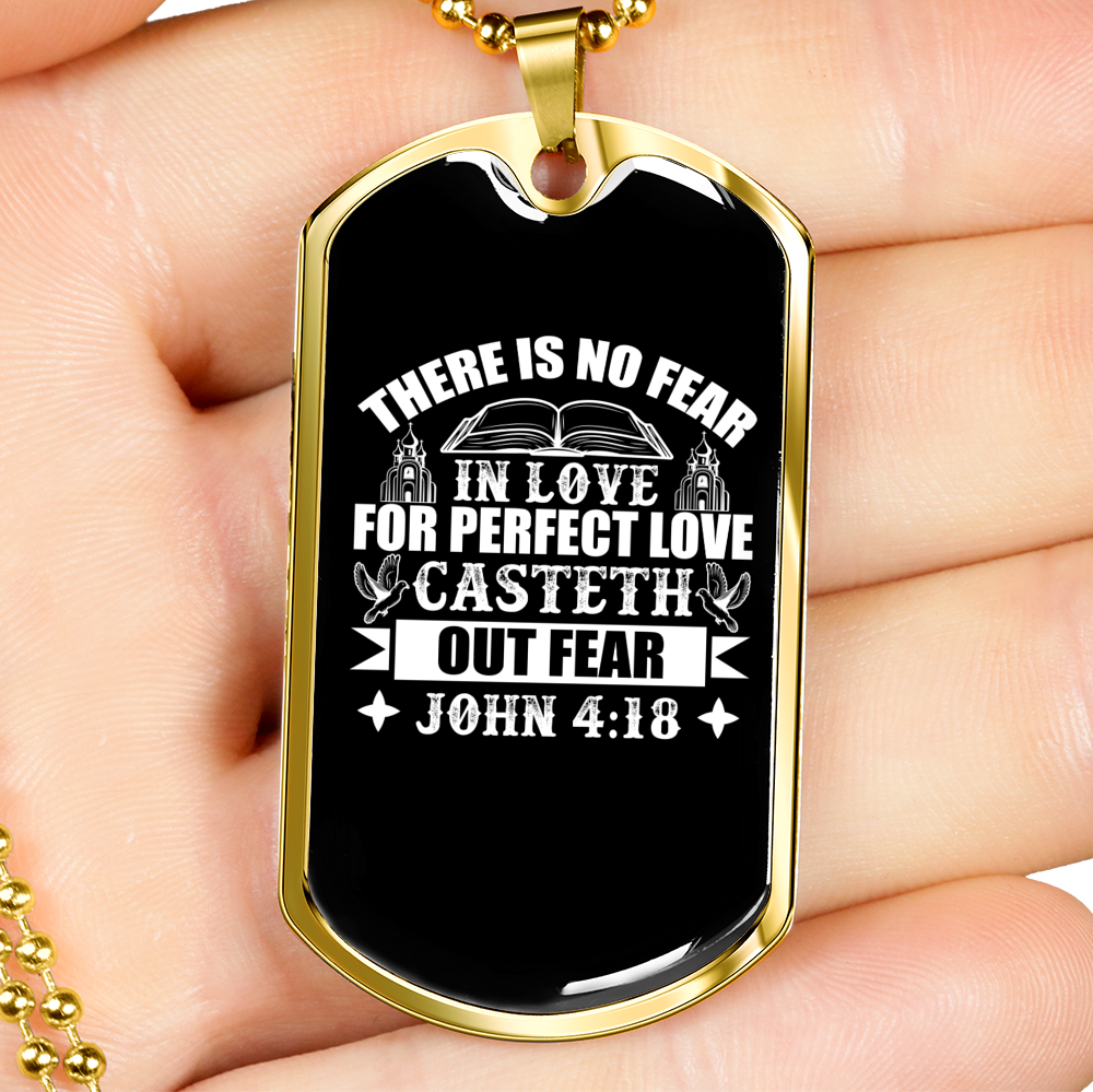 No Fear In Love Christian Necklace Stainless Steel or 18k Gold Dog Tag 24" Chain-Express Your Love Gifts