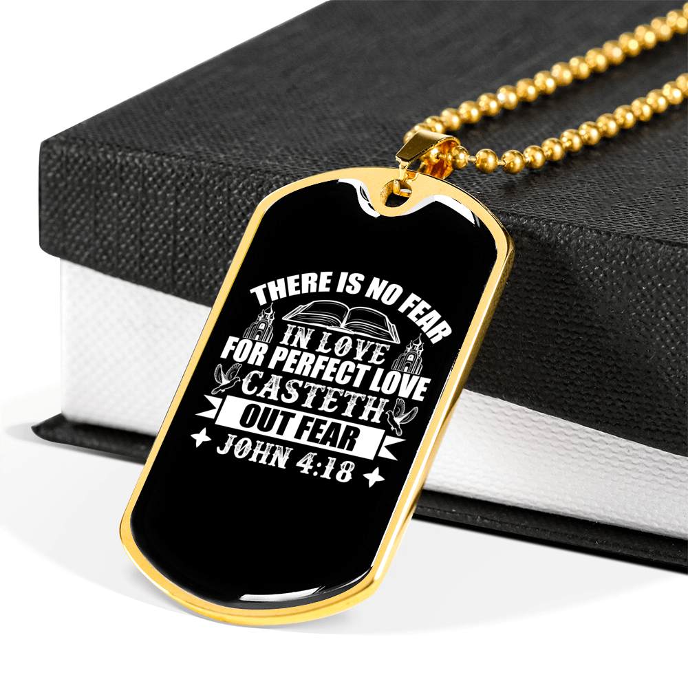No Fear In Love Christian Necklace Stainless Steel or 18k Gold Dog Tag 24" Chain-Express Your Love Gifts
