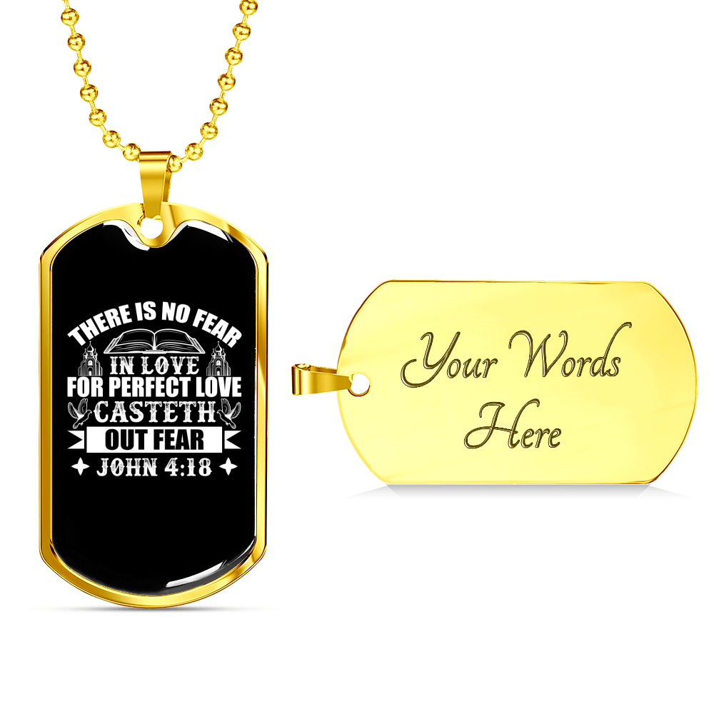 No Fear In Love Christian Necklace Stainless Steel or 18k Gold Dog Tag 24" Chain-Express Your Love Gifts