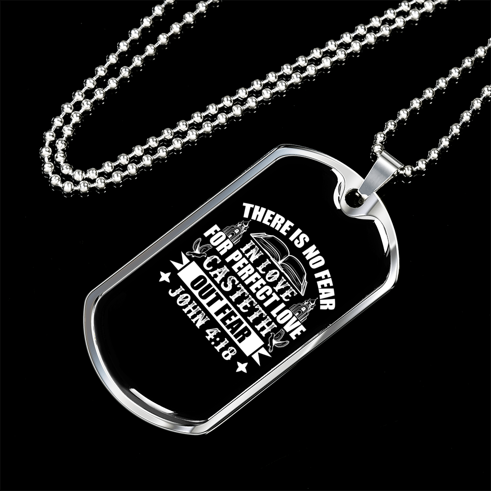 No Fear In Love Christian Necklace Stainless Steel or 18k Gold Dog Tag 24" Chain-Express Your Love Gifts