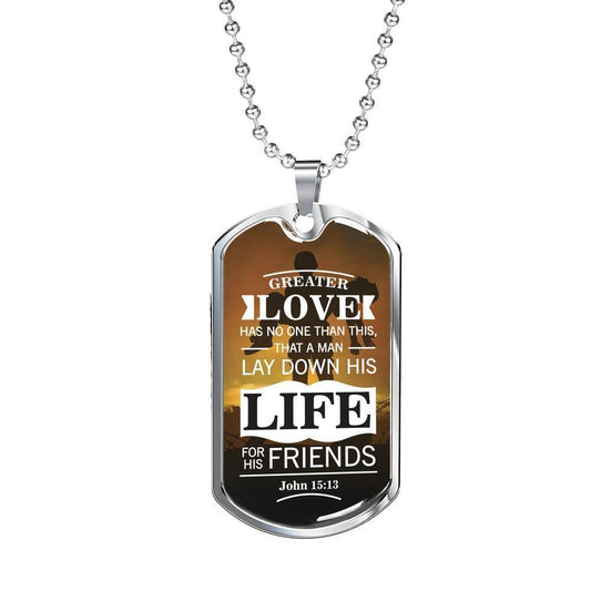 No Greater John 15:13 Soldier Necklace Stainless Steel or 18k Gold Dog Tag 24"-Express Your Love Gifts