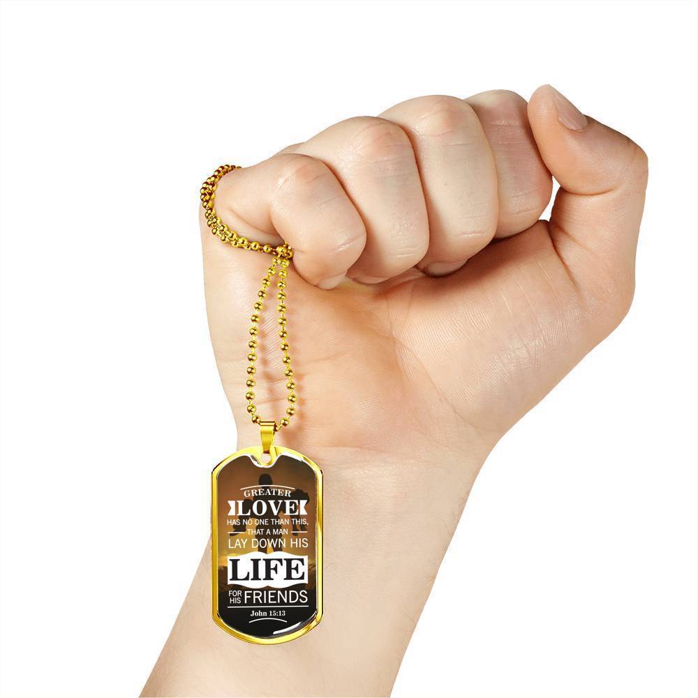 No Greater John 15:13 Soldier Necklace Stainless Steel or 18k Gold Dog Tag 24"-Express Your Love Gifts