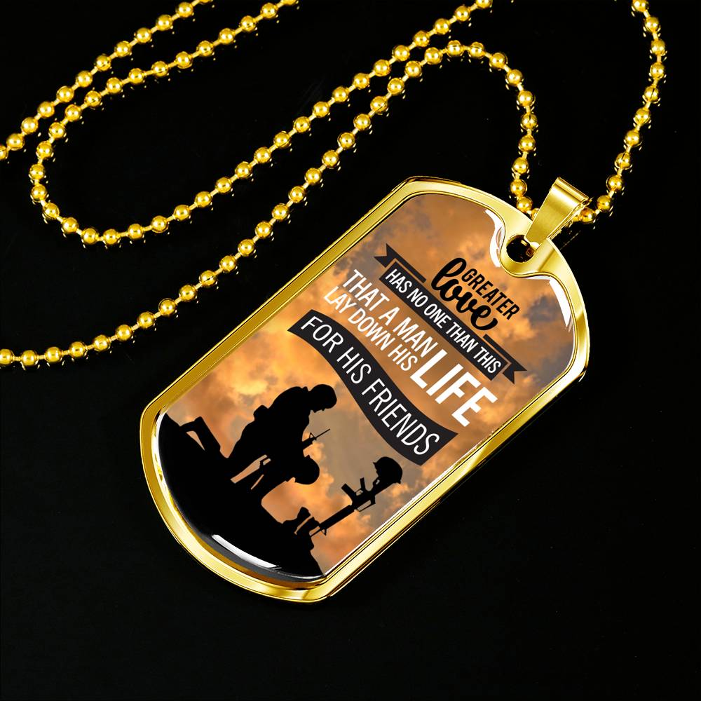 Patriotic Soldier Gift No Greater Love Bible Dog Tag Stainless Steel or 18k Gold 24 - Express Your Love Gifts