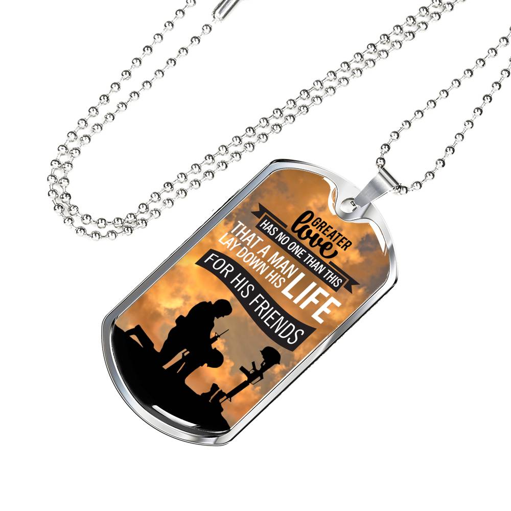 Patriotic Soldier Gift No Greater Love Bible Dog Tag Stainless Steel or 18k Gold 24 - Express Your Love Gifts