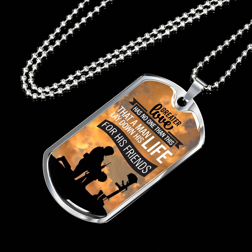 Patriotic Soldier Gift No Greater Love Bible Dog Tag Stainless Steel or 18k Gold 24 - Express Your Love Gifts