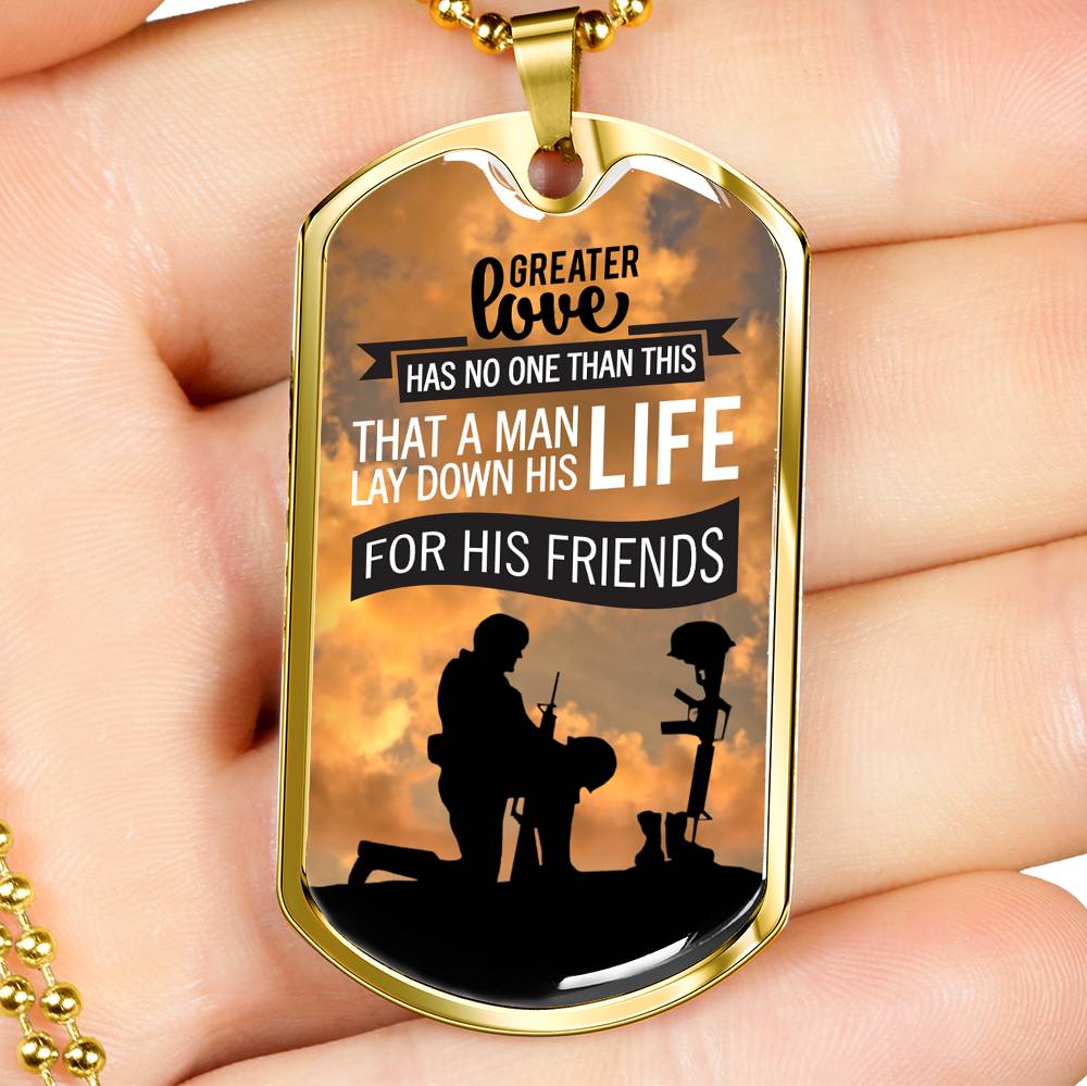 Patriotic Soldier Gift No Greater Love Bible Dog Tag Stainless Steel or 18k Gold 24 - Express Your Love Gifts