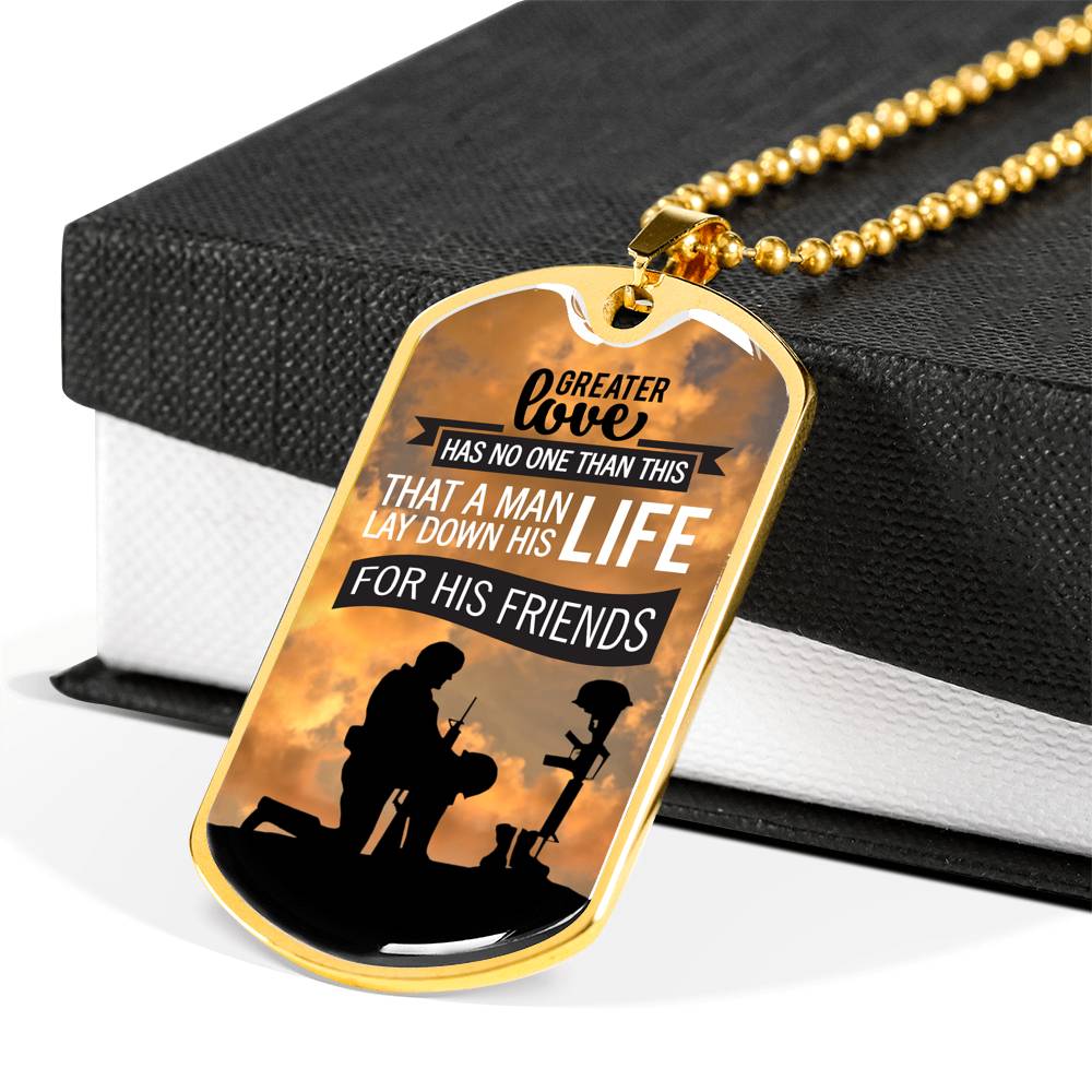 Patriotic Soldier Gift No Greater Love Bible Dog Tag Stainless Steel or 18k Gold 24 - Express Your Love Gifts