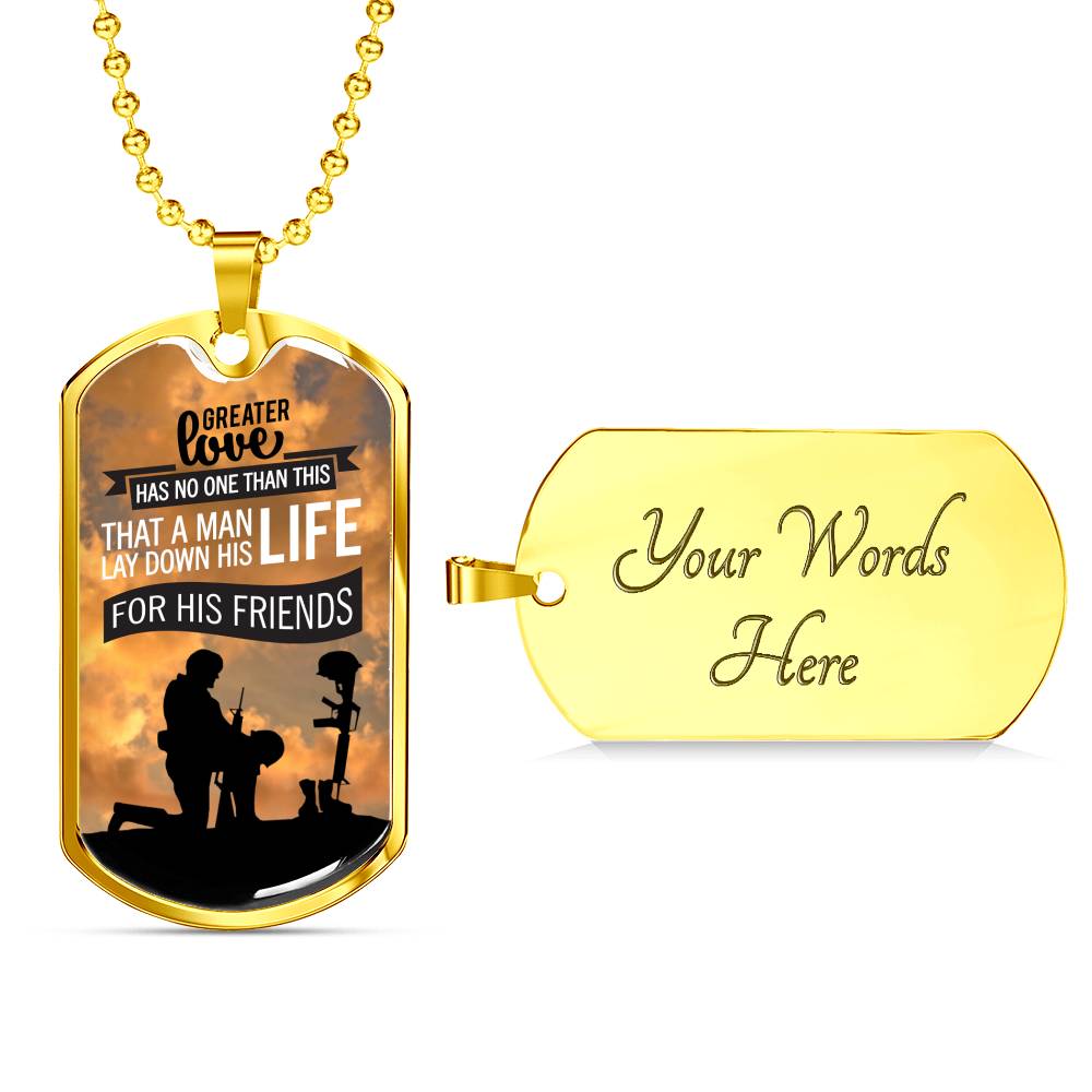 Patriotic Soldier Gift No Greater Love Bible Dog Tag Stainless Steel or 18k Gold 24 - Express Your Love Gifts