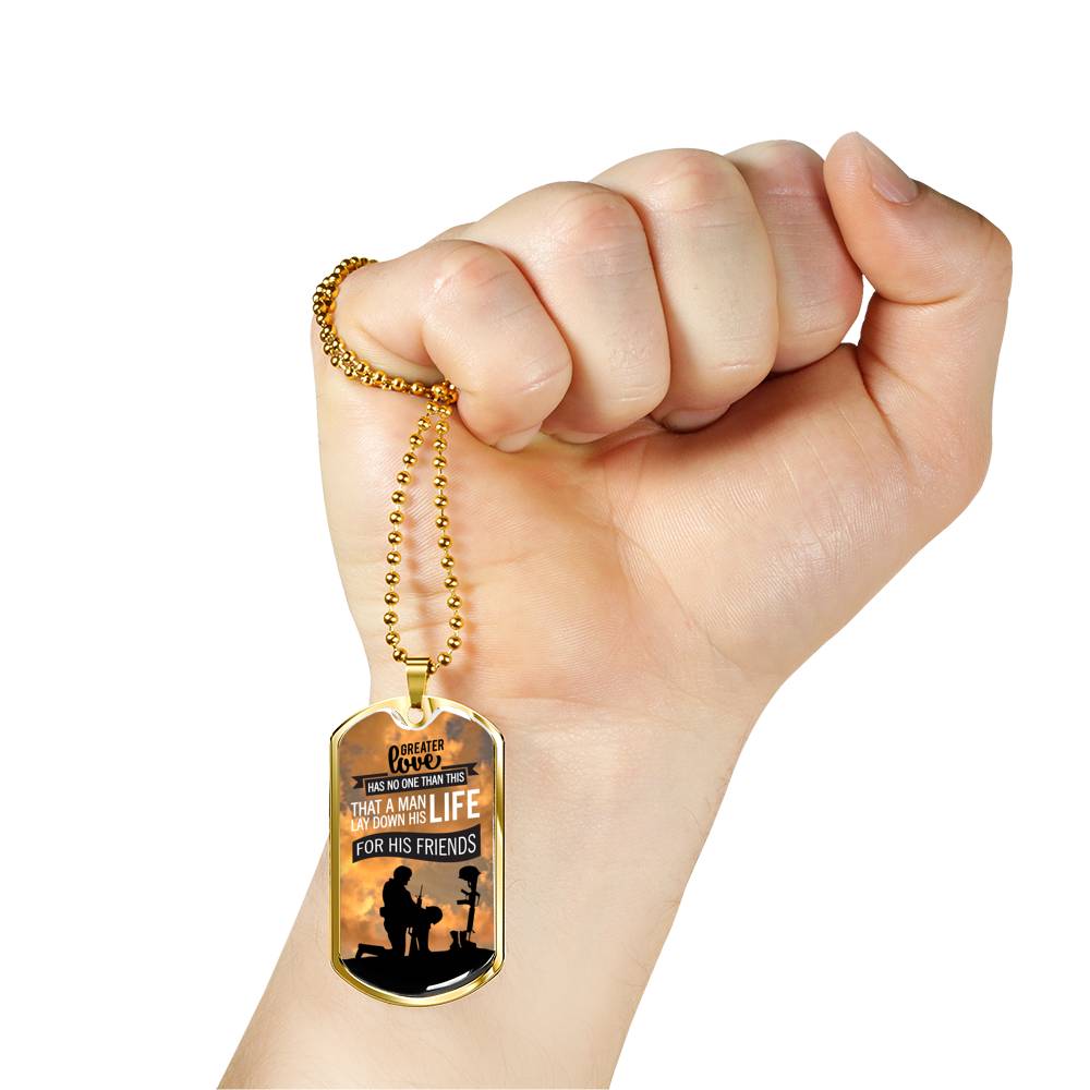 Patriotic Soldier Gift No Greater Love Bible Dog Tag Stainless Steel or 18k Gold 24 - Express Your Love Gifts