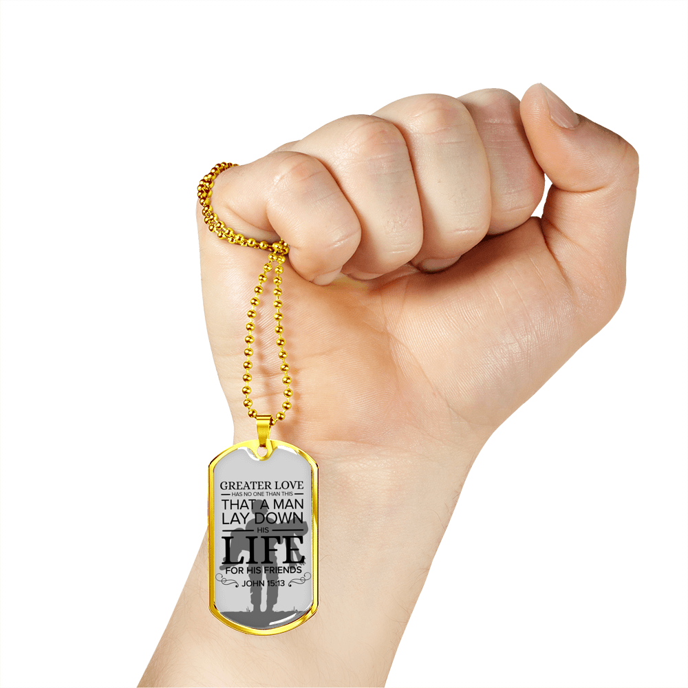 No Greater Love Soldier John 15:13 Verse Necklace Stainless Steel or 18k Gold Dog Tag 24"-Express Your Love Gifts