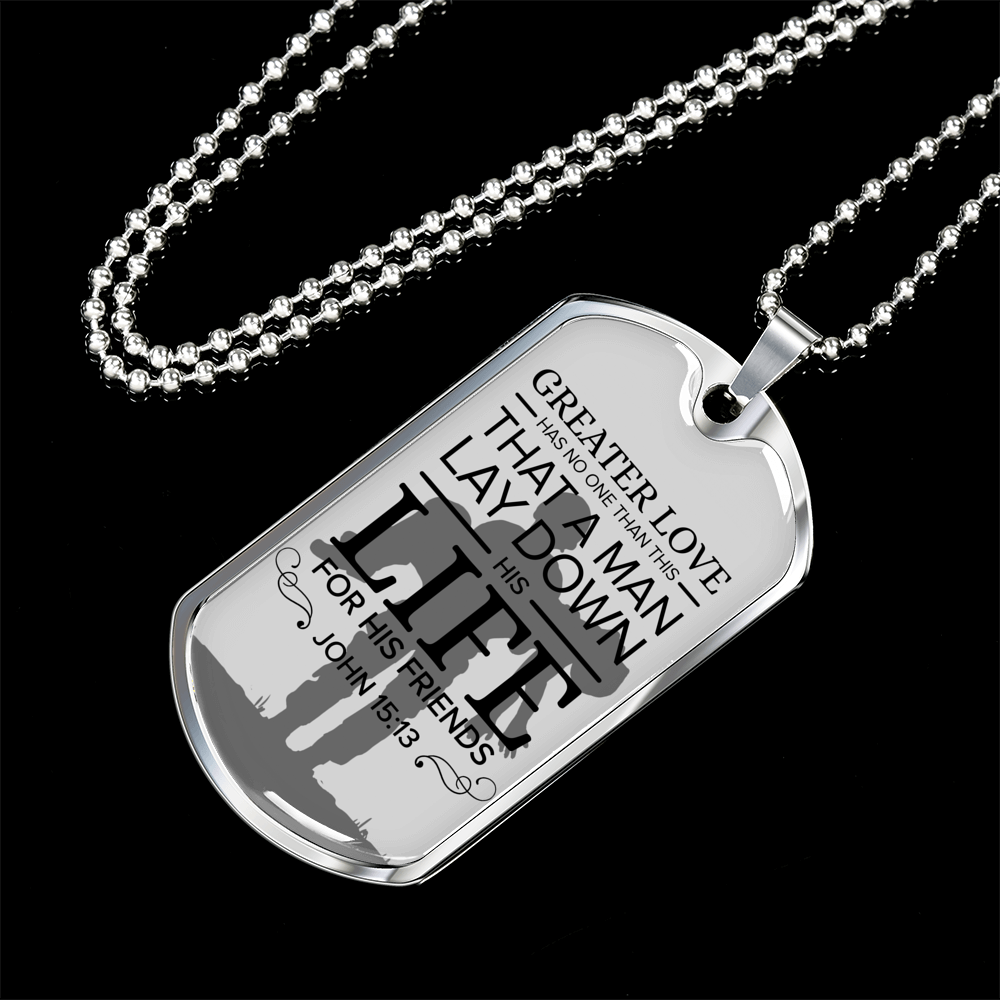 No Greater Love Soldier John 15:13 Verse Necklace Stainless Steel or 18k Gold Dog Tag 24"-Express Your Love Gifts