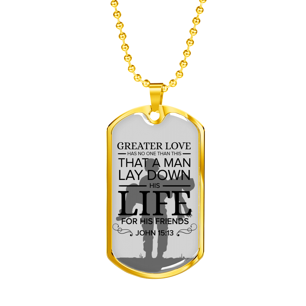 No Greater Love Soldier John 15:13 Verse Necklace Stainless Steel or 18k Gold Dog Tag 24"-Express Your Love Gifts