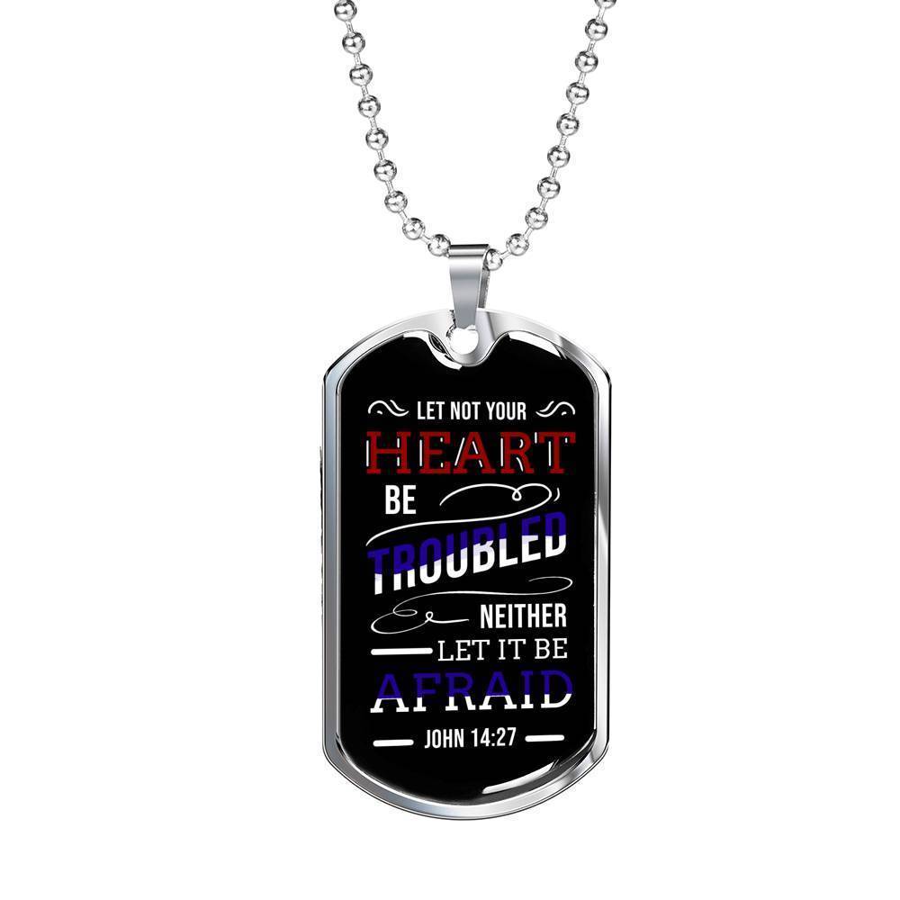 No Worries And No Fear Scripture Necklace Stainless Steel or 18k Gold Dog Tag W 24"-Express Your Love Gifts