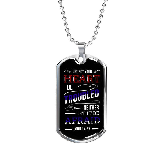 No Worries And No Fear Scripture Necklace Stainless Steel or 18k Gold Dog Tag W 24"-Express Your Love Gifts