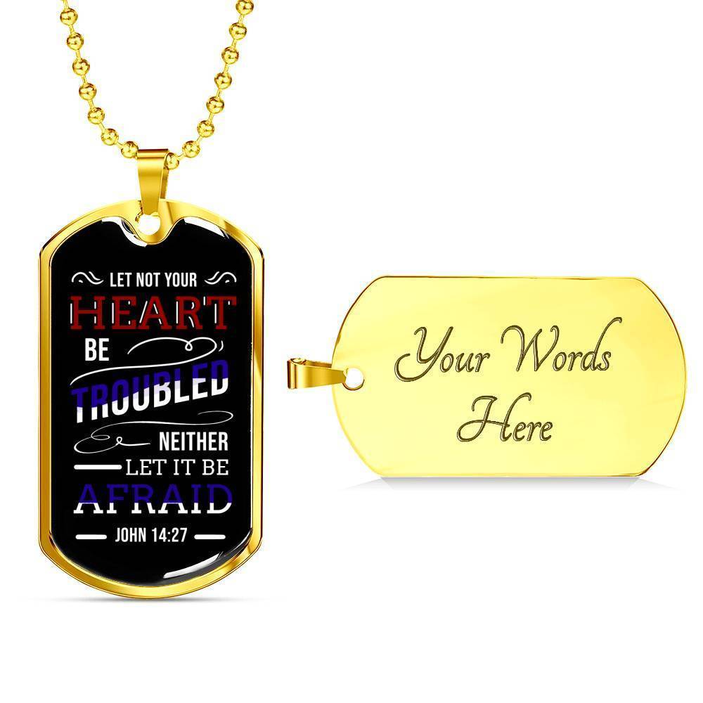 No Worries And No Fear Scripture Necklace Stainless Steel or 18k Gold Dog Tag W 24"-Express Your Love Gifts