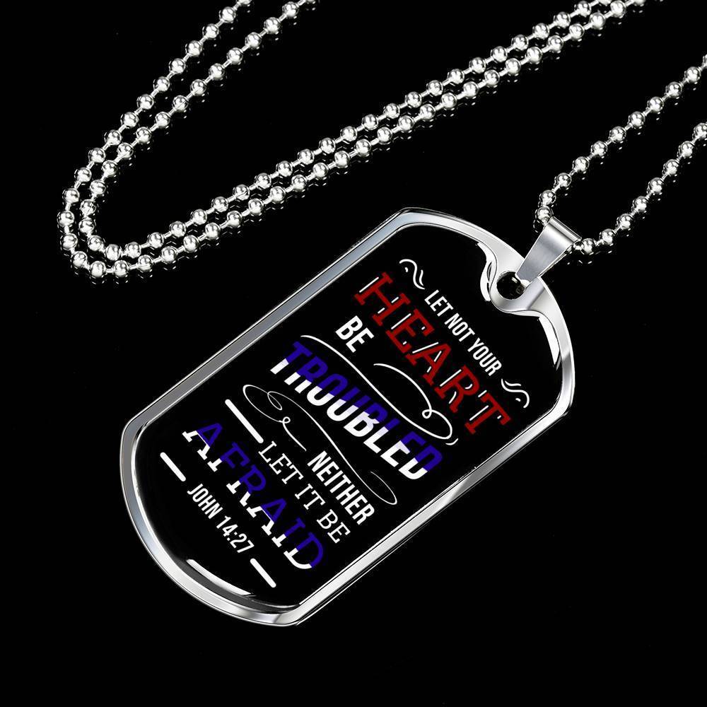 No Worries And No Fear Scripture Necklace Stainless Steel or 18k Gold Dog Tag W 24"-Express Your Love Gifts