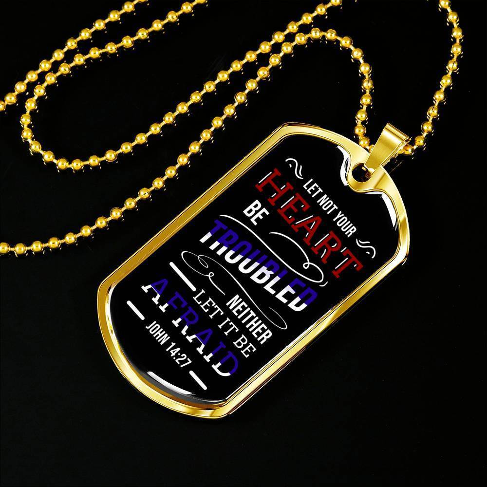 No Worries And No Fear Scripture Necklace Stainless Steel or 18k Gold Dog Tag W 24"-Express Your Love Gifts