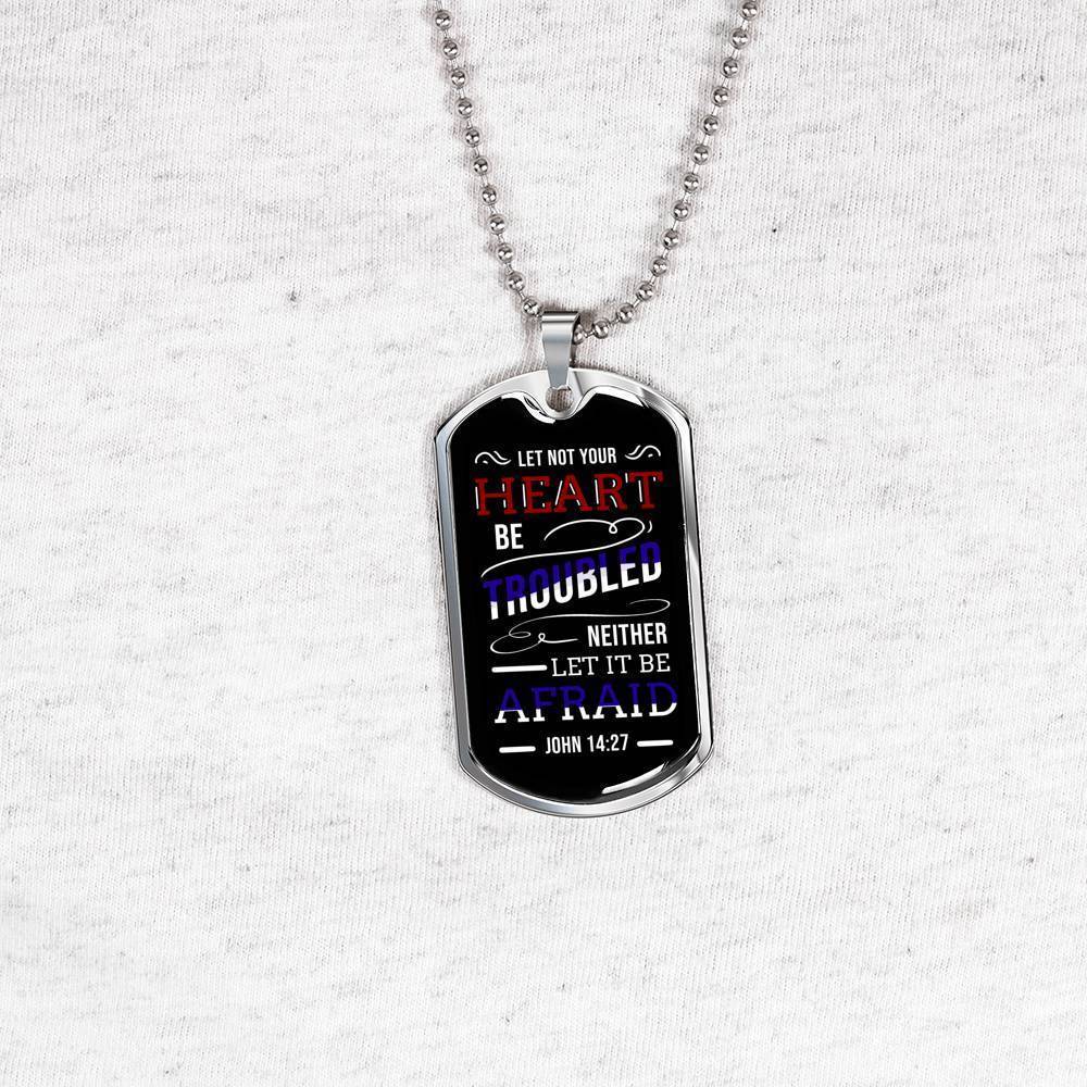 No Worries And No Fear Scripture Necklace Stainless Steel or 18k Gold Dog Tag W 24"-Express Your Love Gifts