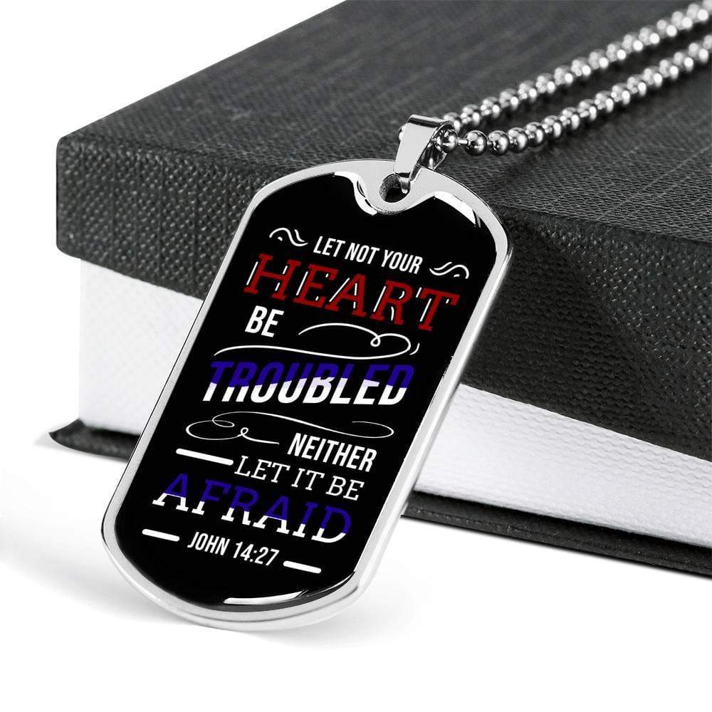 No Worries And No Fear Scripture Necklace Stainless Steel or 18k Gold Dog Tag W 24"-Express Your Love Gifts