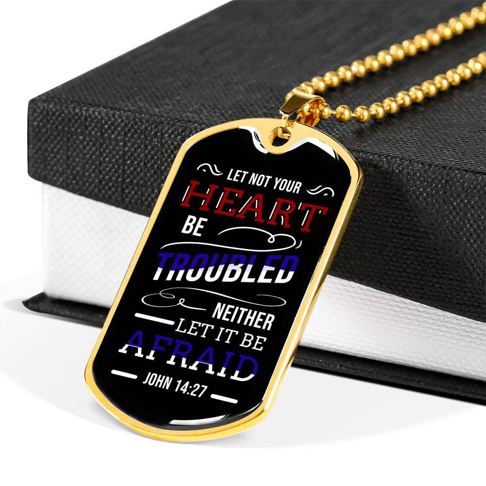 No Worries And No Fear Scripture Necklace Stainless Steel or 18k Gold Dog Tag W 24"-Express Your Love Gifts