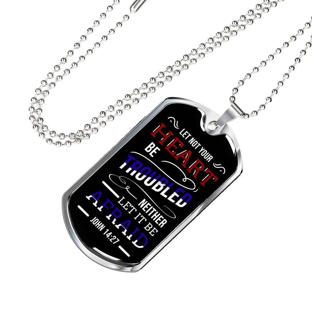 No Worries And No Fear Scripture Necklace Stainless Steel or 18k Gold Dog Tag W 24"-Express Your Love Gifts