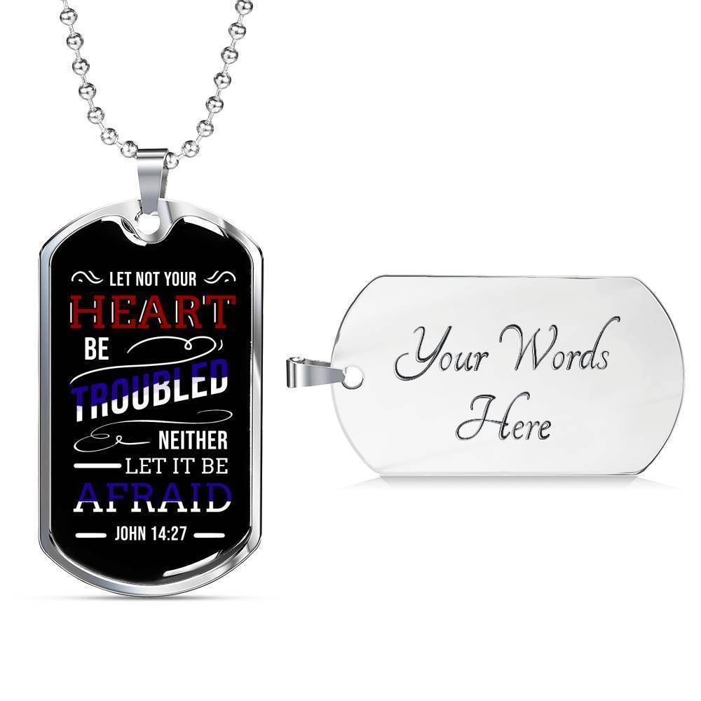 No Worries And No Fear Scripture Necklace Stainless Steel or 18k Gold Dog Tag W 24"-Express Your Love Gifts