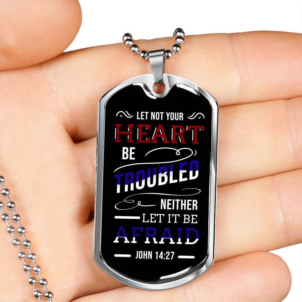 No Worries And No Fear Scripture Necklace Stainless Steel or 18k Gold Dog Tag W 24"-Express Your Love Gifts