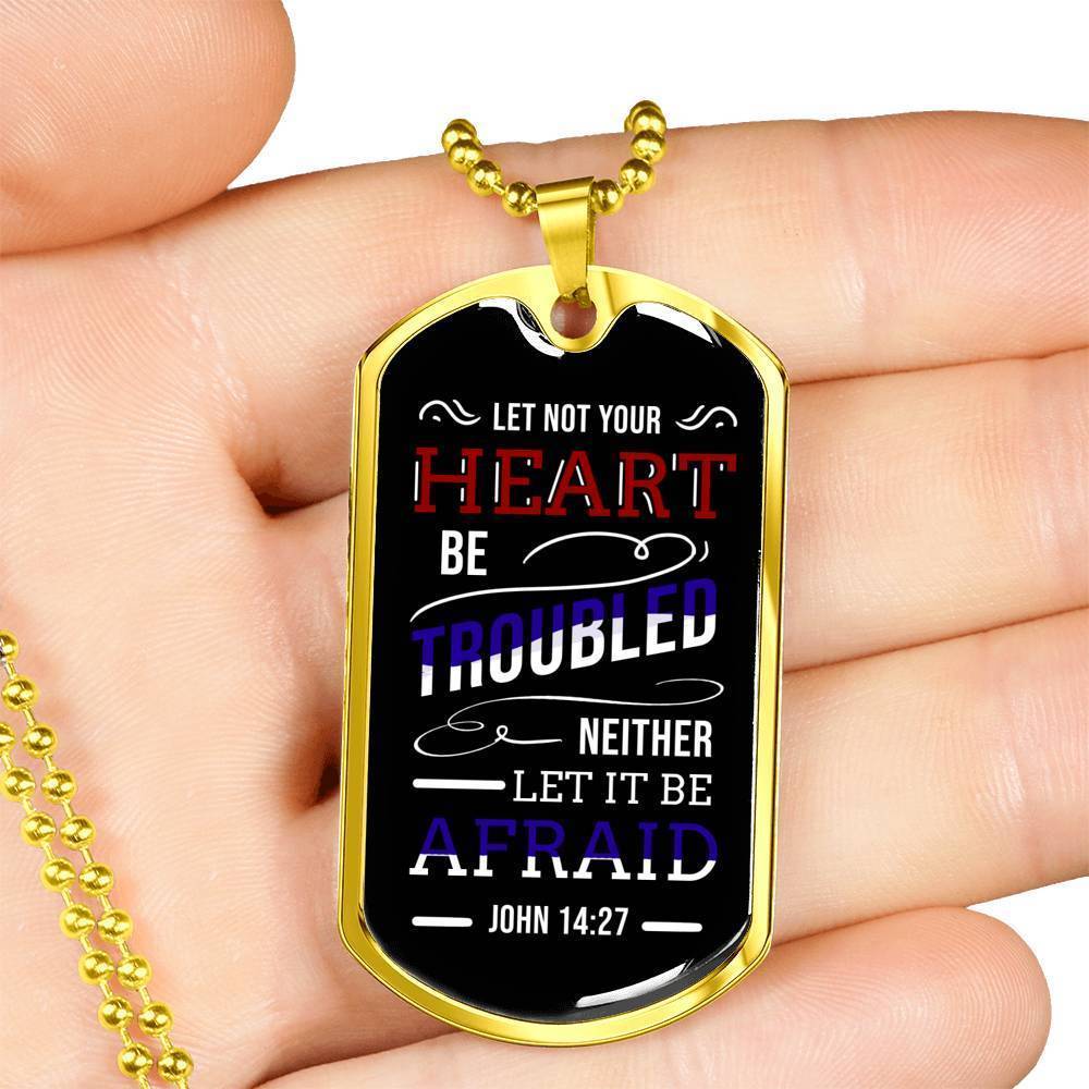 No Worries And No Fear Scripture Necklace Stainless Steel or 18k Gold Dog Tag W 24"-Express Your Love Gifts