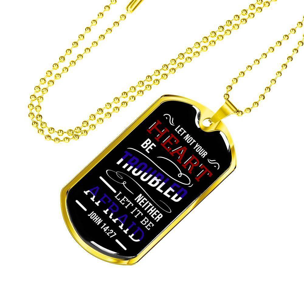 No Worries And No Fear Scripture Necklace Stainless Steel or 18k Gold Dog Tag W 24"-Express Your Love Gifts