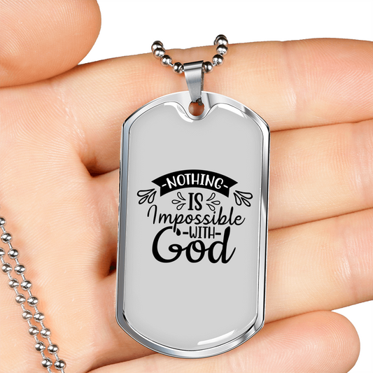 Nothing Impossible Christian Necklace Stainless Steel or 18k Gold Dog Tag 24" Chain-Express Your Love Gifts