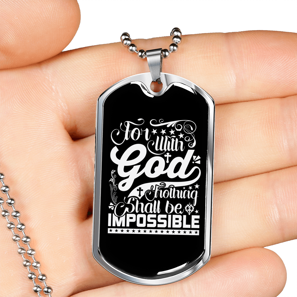 Nothing Impossible With God Christian Necklace Stainless Steel or 18k Gold Dog Tag 24" Chain-Express Your Love Gifts