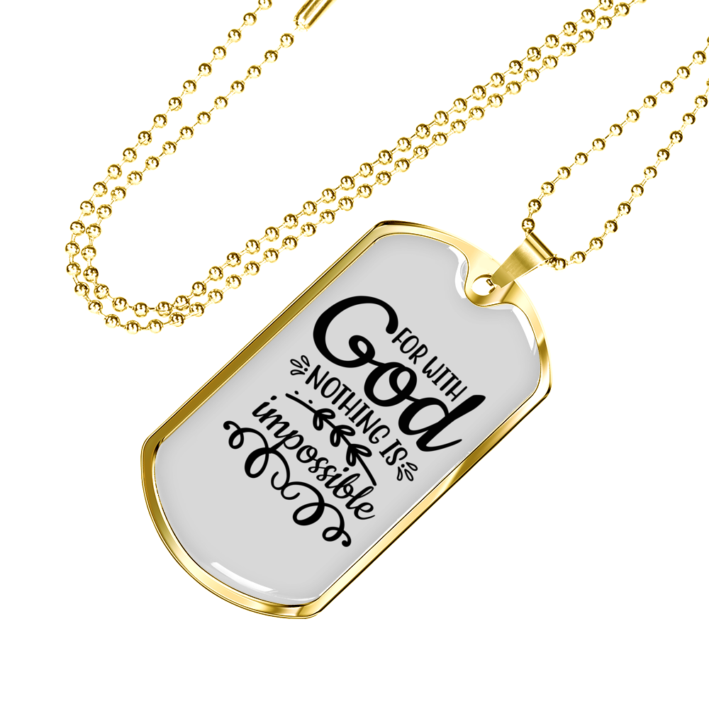 Nothing Is Impossible Necklace Stainless Steel or 18k Gold Dog Tag 24" Chain-Express Your Love Gifts